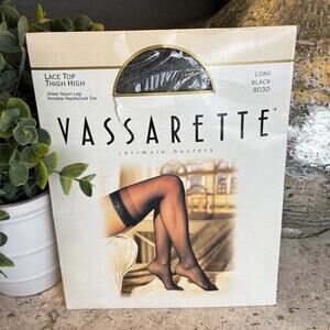 Vassarette Lace Top Thigh High Stockings Nylon Hosiery Black Vintage Long New